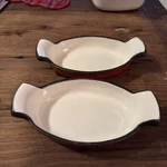 Set Of 2 Martha Stewart Macy's Cellar Red Enameled Cast-iron 8.5OZ Gratin Pans. Fixed Price $21.00.