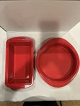 Silverstone Red Nonstick Loaf Pan 9"X5" & Pie. Fixed Price $21.00.