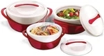 Pinnacle Insulated Casserole Dish With Lid 3 Pc. Set 2.6/1.25/.6 Qt. Red. Fixed Price $63.29.