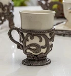 Gg Collection Acanthus Leaf Cream Ceramic Cup With Brown Metal Base. Fixed Price $25.00.