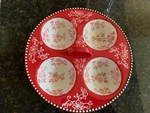 Htf Tara Temptations Red Floral Lace Serving Muffin Cupcake Sauce Divided Dish. Fixed Price $9.25.