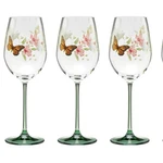 Set Of 3 Lenox Butterfly Meadow Wine Glasses Green Stem Floral Garden Nib. Fixed Price $32.39.