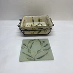 Temptations By Tara Retired Napoli 2 Qt Square Baking Dish Metal Rack Trivet Set. Fixed Price $50.55.