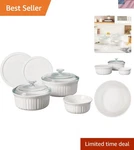 French White 7-PC Ceramic Bakeware Set With Lids Chip And Crack Resistant Sto.... Fixed Price $136.44.