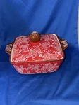 7 X Square Blue Harbor Red & Brown Floral Ceramic Baking Casserole Dish Lid. Fixed Price $24.99.