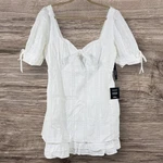 Lulus Ryleigh Tie-front Mini Dress Size Xl White Pleated Lace Bridal Shower Lwd. Fixed Price $39.95.