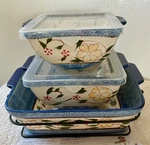7 Piece Temptations Ovenware Set -heritage -2.5 -1.5-1- Quart-covers +++. Fixed Price $45.00.