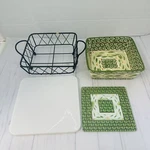 Temptations Old World Green 1.5 Qt. Square Baker Cover Trivet Stand. Fixed Price $19.99.