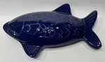 Vintage Chantal Cobalt Blue Stoneware Lidded 13 " X 6 Fish Baking Dish. Fixed Price $75.00.