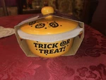 Spookyville 16 Oz. Trick Or Treat Two Handled Stoneware Crock With Lid. Fixed Price $28.00.