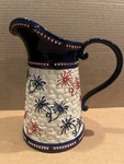 Temptations By Tara Basketweave 'floral Lace' Fireworks Red Blue 2 Qt Pitcher. Fixed Price $39.99.