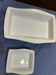 Pier 1 Imports White Stoneware Serving Casserole Dish Set Beaded Edge. Fixed Price $13.99.