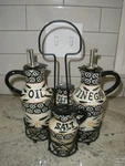 Oil Vinegar Salt Pepper Set W Caddy Handle Pitcher She. Temptations Black Euc (4. Fixed Price $35.99.