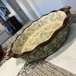 Temptations Floral Lace Green 10 X 2" Fluted Pie Deep Dish Round Baking. Fixed Price $7.50.