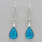 Blue Fire Opal Pear / Teardrop Leverback Earrings 925 Sterling Silver #1036E. Fixed Price $46.95.