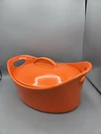 Rachael Ray Stoneware Casserole Dish 4.25 Quart Orange Covered Baker Oven Safe. Fixed Price $39.99.