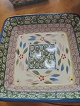 Temptations Ovenware Old World Multi-colored Square Baking Dish 2QT, 8"X8". Fixed Price $23.00.