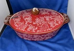 Blue Harbor & Brown Floral Oval Ceramic Covered Casserole Dish Lid 8 X 10. Fixed Price $26.99.