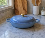 New Le Creuset 3.5 Qt Signature Braiser #30 Chambray Blue Pan Cast Iron France. Fixed Price $349.95.
