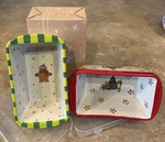 Temptations By Tara 2 Christmas Holiday Mini Loaf Pan Ovenware W/ Plastic Lids. Fixed Price $20.00.