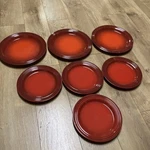 Le Creuset Cerise Cherry Stoneware Dinner & Salad Plate 10 5/8" 8.5 Lot. Fixed Price $89.99.