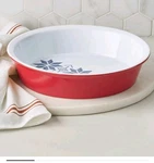 The Cellar Holiday 9 Inch Pie Dish Red Stoneware Christmas. Fixed Price $25.00.