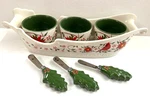 Temptations Poinsettia & Cardinals Sleigh Serving With Bowls Spreaders.euc. Fixed Price $64.00.