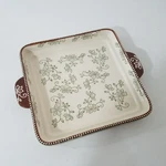 Temp-tations Ovenware By Tara, Handled Square Tray, Green Floral Lace. Fixed Price $17.95.