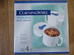 Corningware Pop-ins 22 Oz White Soup Meal Mugs Set Vented Lids 1041653 New 4PC. Fixed Price $30.95.