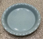 Paula Deen Robin's Egg Blue Speckled Stoneware Pie Plate 11.25" Ruffled Edge. Fixed Price $19.99.