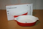 Sharper Image 10" Red Stoneware Ceramic Oval Baker Nib. Fixed Price $14.36.