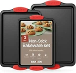 Baking Pan Set 3 Piece Cookie Sheet Deluxe Black Non-stick Carbon Steel. Fixed Price $25.56.