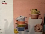Staub Ceramic 6-PC Mini Round Cocotte Set Macaron Pastel Colors. Fixed Price $83.00.