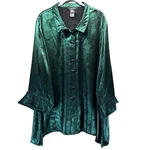 Ali Miles Women's Top Blouse Size 3X Solid Green Sheen Holiday Stick Buttons. Fixed Price $32.99.