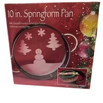 Springform 10" Pan Decorative Snowman Trees Holiday Etched Glass Bottom Open Box. Fixed Price $20.74.