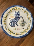 Nathalie Lete Anthropologie Dish French Une Tasse De The Cat 10" Blue Plate Euc. Fixed Price $43.00.