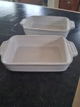 Two Le Creuset White Ceramic Stoneware Glazed Retangular Baking Dishes 5.5 9. Fixed Price $90.00.