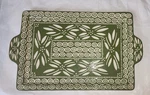 Temptations Green Stoneware Baking & Serving Tray Old World Folk Pattern. Fixed Price $22.50.