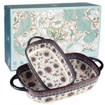 Ceramic Baking Dish Set 2 Piece Large Small Casserole Floral Oven Safe Polish. Fixed Price $89.99.