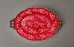 Temptations By Tara Red Floral Lace Oval Serving Platter Tray 16" Handled. Fixed Price $39.99.