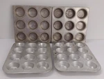 Old Timey Aluminum Mini Muffin Cupcake Pans -four Pieces With 12 And 9 Holes. Fixed Price $14.99.