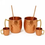 100% Copper Mule Set 2 Mugs, Mini Shot Glasses, Straws, Brass Handles. Fixed Price $32.95.