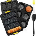 Set Of 5 Silicone Hamburger Bun Mold 4 6 9 Cup Pan With Spatula Brush Nonstick. Fixed Price $41.72.