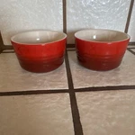 Creuset Red Ombre Stackable Stoneware Ramekin Custard Cups Of 2. Fixed Price $24.95.