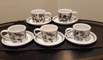 Portmeirion Botanic Garden Drum Cups & Saucers - 5 Sets Clean!!. Fixed Price $34.00.