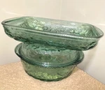 Nwot Vintage Set Of (3) Libbey Green 3D Orchard Glass Casserole Dishes 9"X13"/9". Fixed Price $90.00.