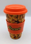 Reeses Peanut Butter Cup Ceramic Drink Tumbler W/silicone Lid And Grip Ex Cond.. Fixed Price $20.00.