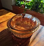 Vtg Pyrex 023 Amber Round 1.5 Qt Casserole Baking Dish 623-C Lid Basket Set. Fixed Price $29.95.