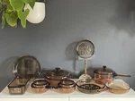 Vintage Pyrex Visions Amber Glass Cookware & Plant Helper Saucers Set Of 9. Fixed Price $179.99.