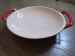 Creuset Red, Round Baking Dish, With Handle. Fixed Price $55.00.